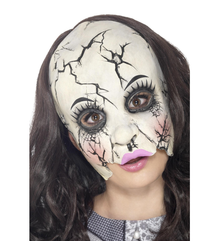 Halloweenská maska rozbitej bábiky
