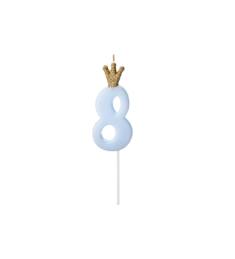 Modrá sviečka číslo 8 s korunkou