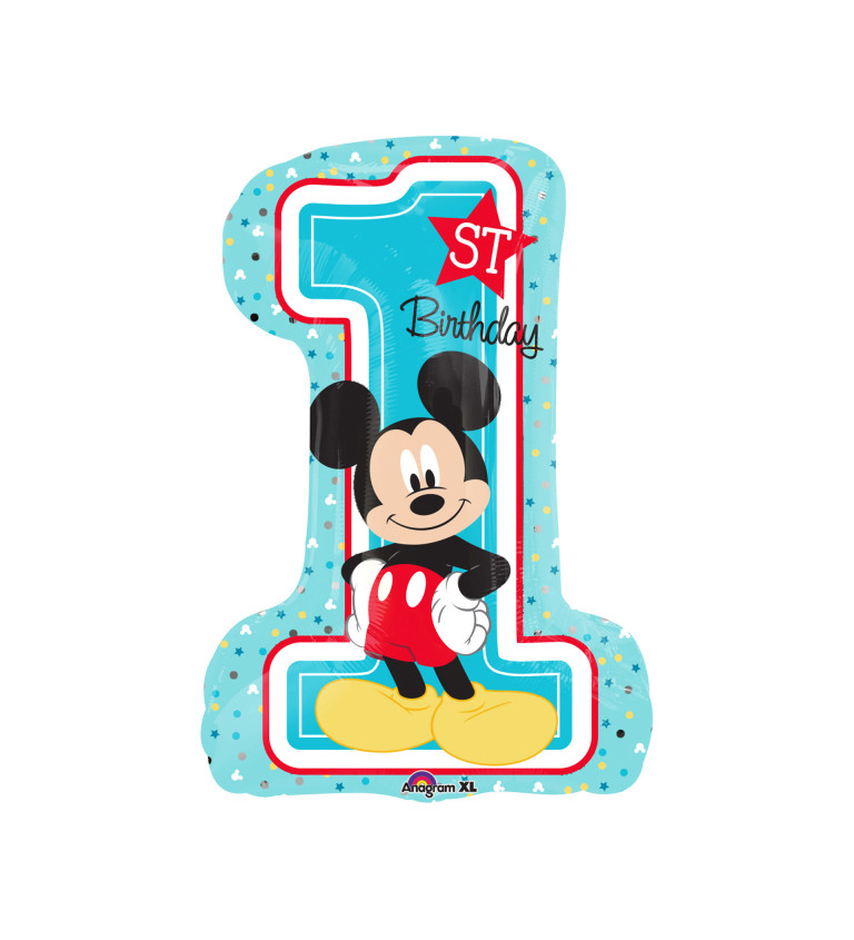 Fóliový balónik číslo 1, Mickey Mouse modrý, 71cm