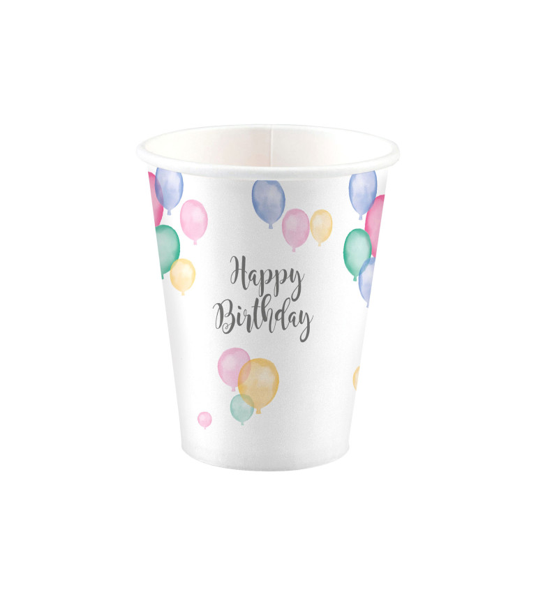 Pastelové kelímky - Happy Birthday