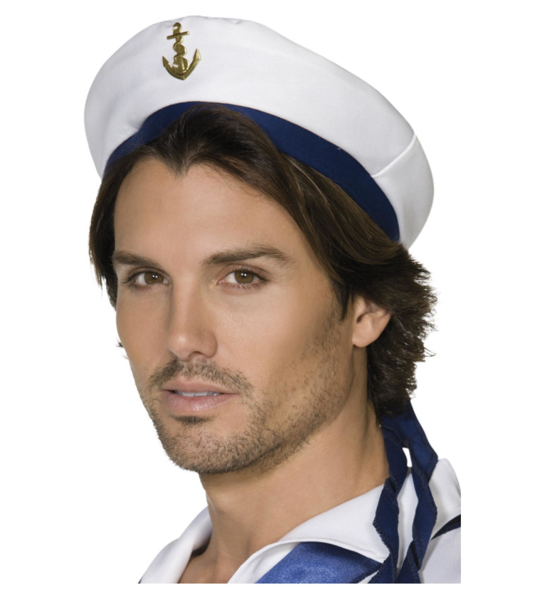Námorný baret - biely s kotvou