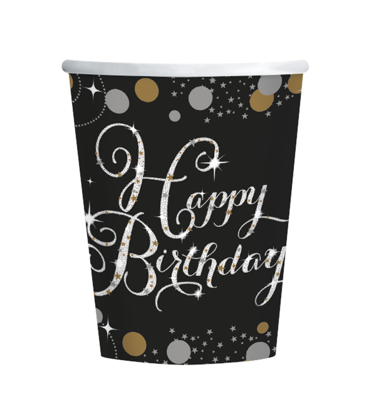 Čierne kelímky - Happy birthday