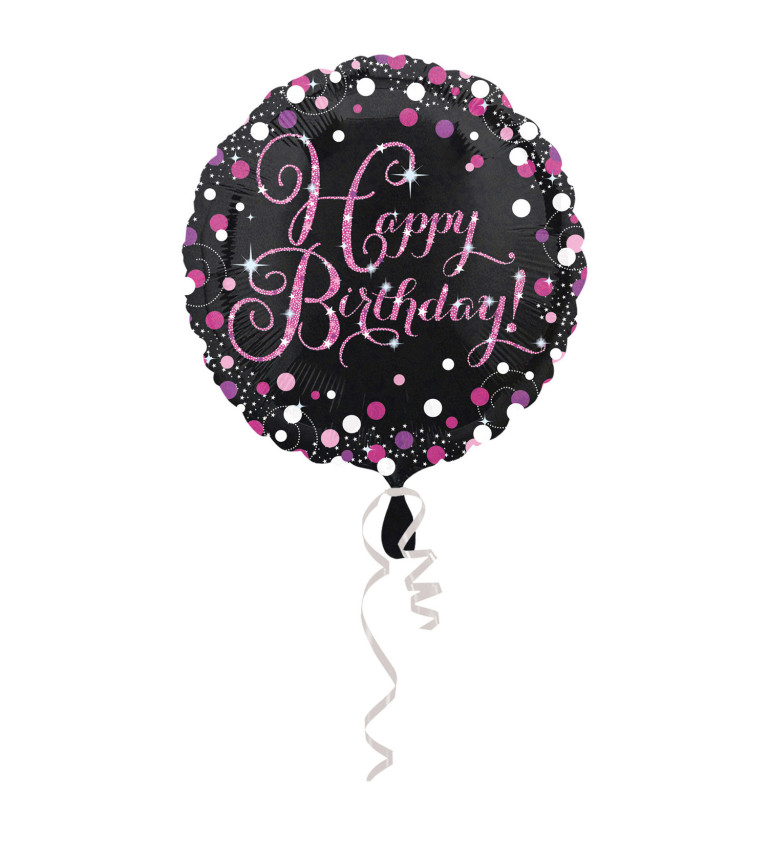 Balónik s ružovým nápisom Happy Birthday
