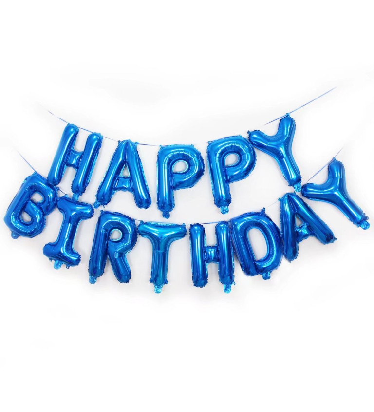 Fóliový balón - Happy birthday nápis modrý