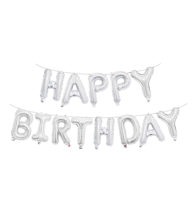 Fóliový balónik - Nápis Happy Birthday strieborný