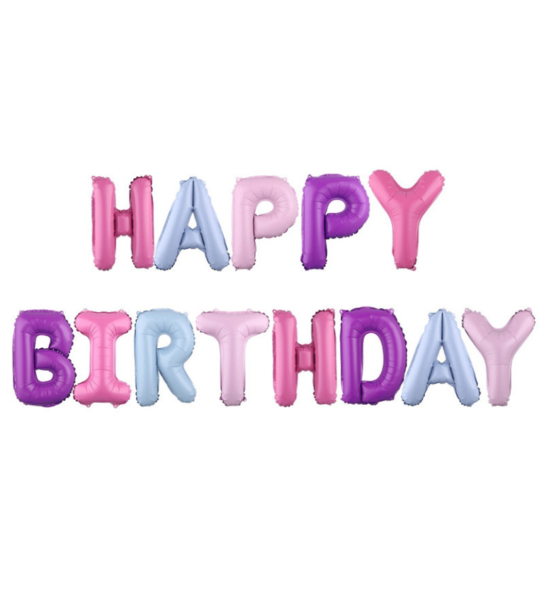 Fóliový balónik - Nápis Happy birthday fialovo-ružový