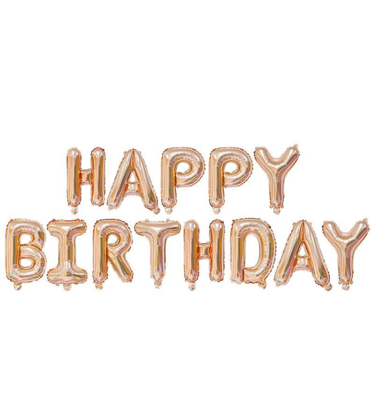 Fóliový balónik - Nápis Happy birthday ružovozlatý