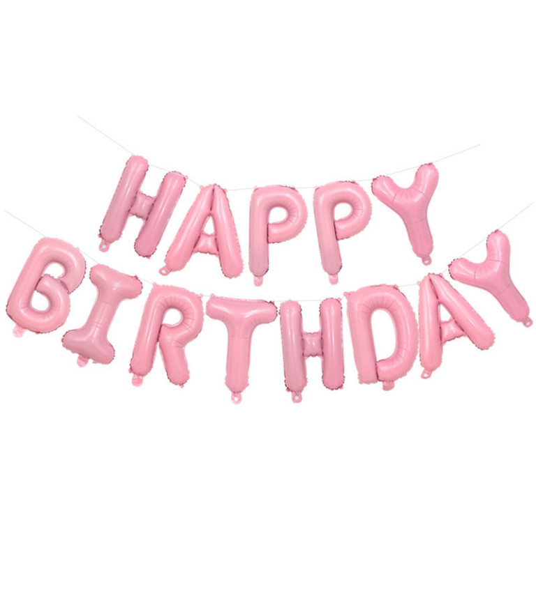 Fóliový balónik - Happy birthday nápis ružový