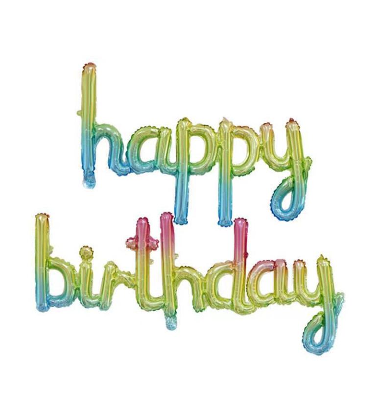 Fóliový balónik - Happy birthday nápis dúhový