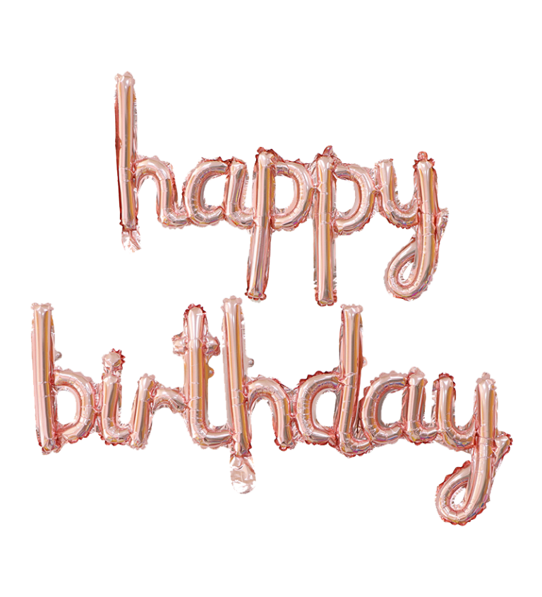 Fóliový balónik - Happy birthday nápis rosegold
