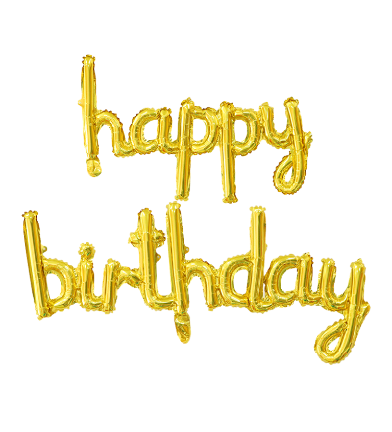 Fóliový balónik - Happy birthday nápis zlatý