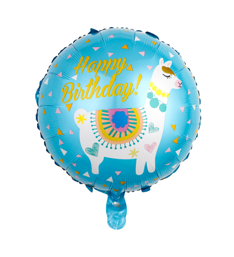 Fóliový balónik - Happy birthday lama modrá