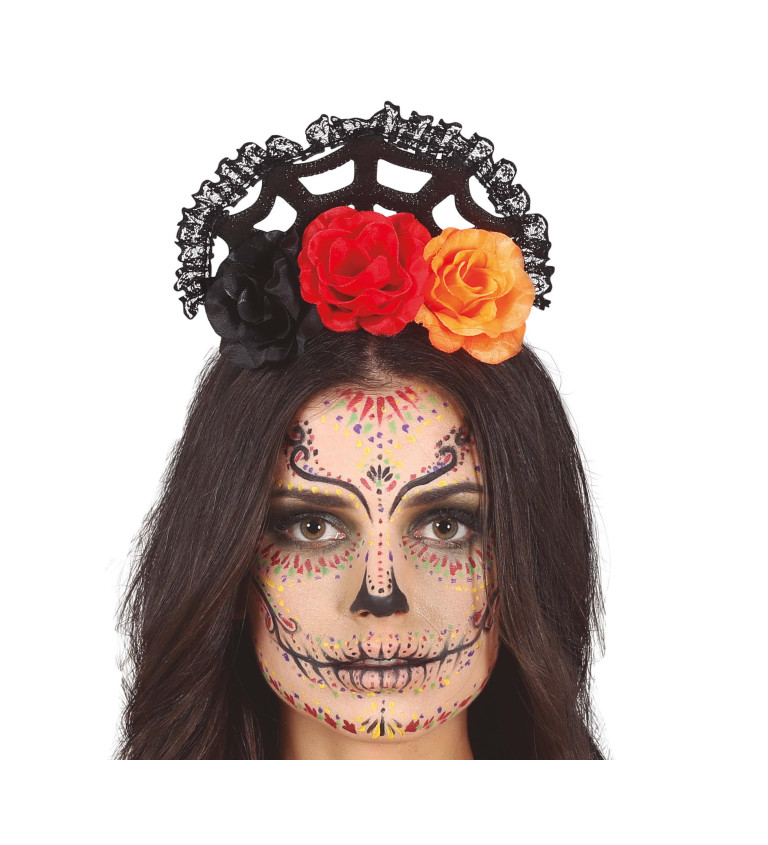 Čelenka Catrina - oranžovo-červené kvety