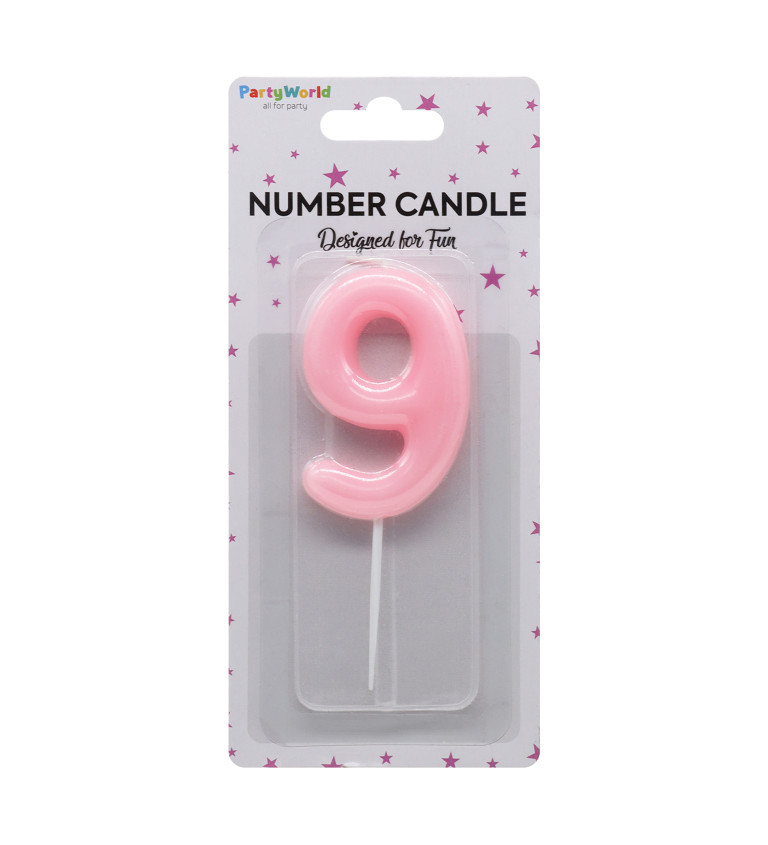 Dortová sviečka - číslo 9, ružová