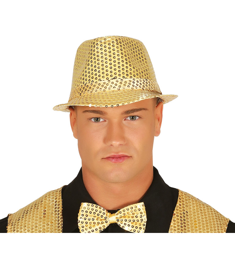 Trblietavý gangsterský klobúk – zlatý