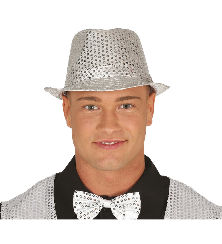 Trblietavý gangsterský klobúk – strieborný