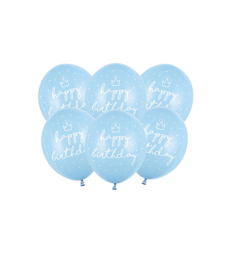 Latexové balóniky strong pastelové modré Happy Birthday 30 cm 6 ks