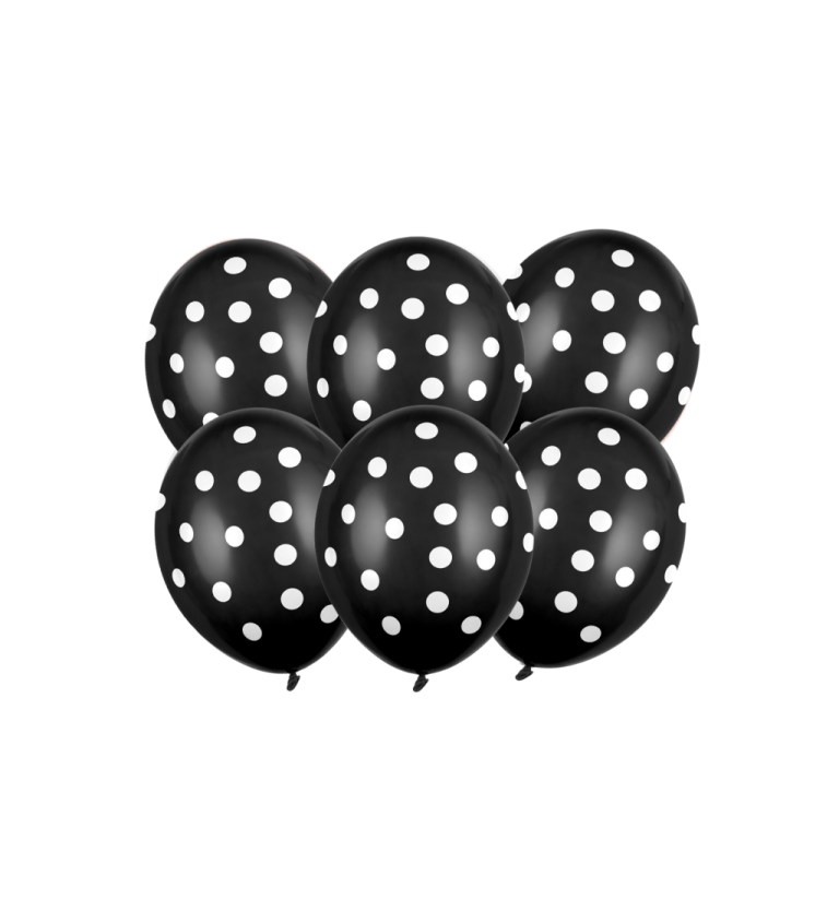 Latexové balónky strong pastelové čierne s bodkami 30 cm 6 ks