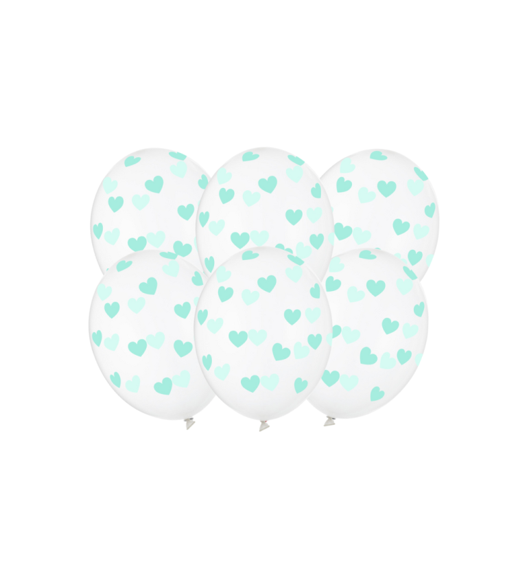 Latexové balóniky strong priehľadné mätové srdce 30 cm 6 ks