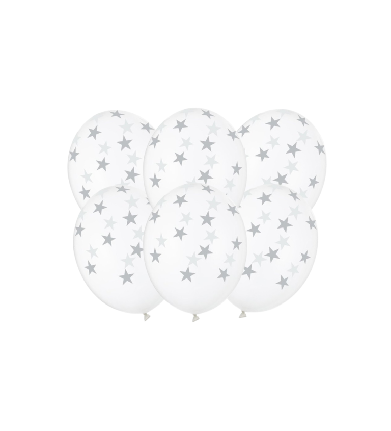 Latexové balóniky strong priehľadné strieborné hviezdičky 30 cm 6 ks