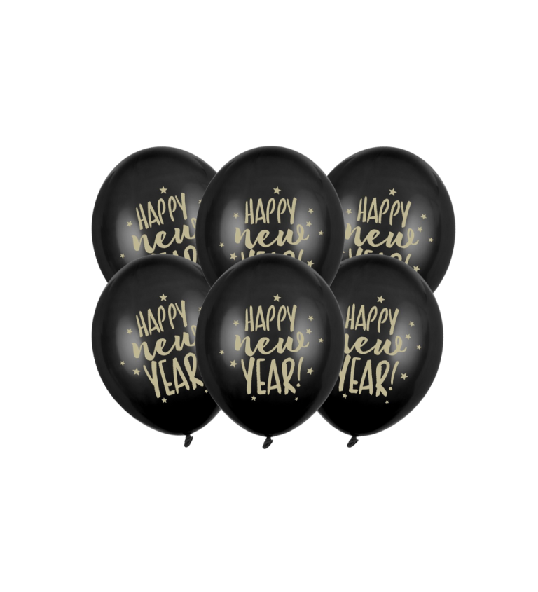 Latexové balóniky strong pastelové čierne Happy new year 6 ks