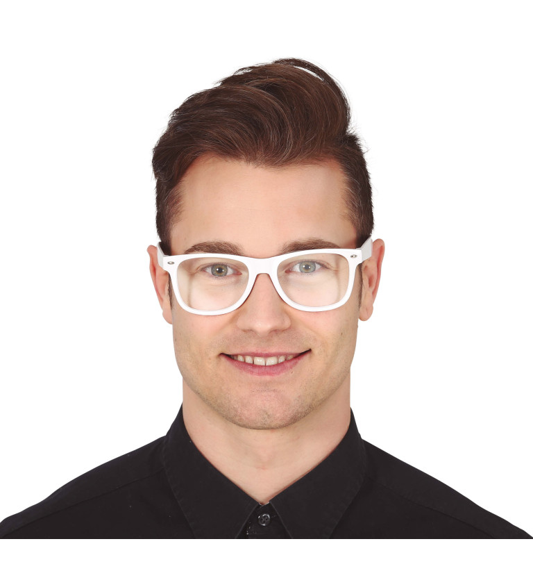 Biele okuliare - priehľadné sklá