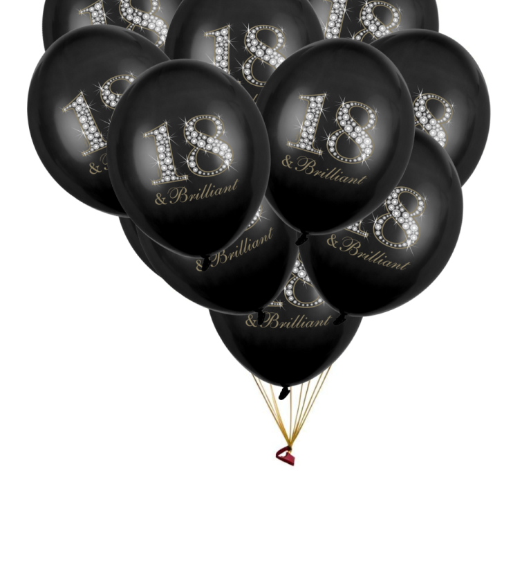 Latexové balóniky strong pastelové čierne 18th birthday 30 cm 50 ks