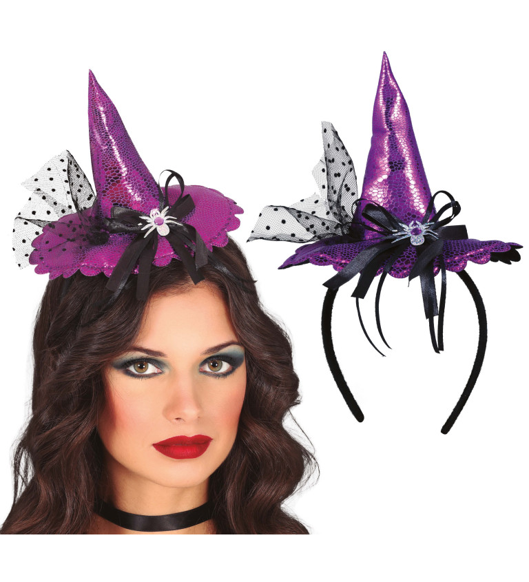 Čelenka s fialovým mini klobúkom čarodejnice