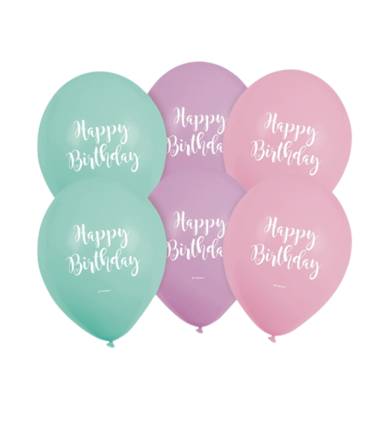 Latexové balóniky pastelové Happy Birthday 22,5 cm 6 ks