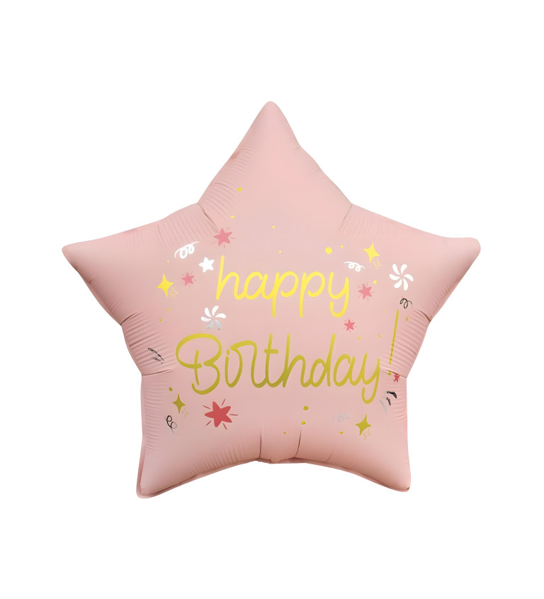 Fóliový balónik - Ružová Happy birthday hviezda