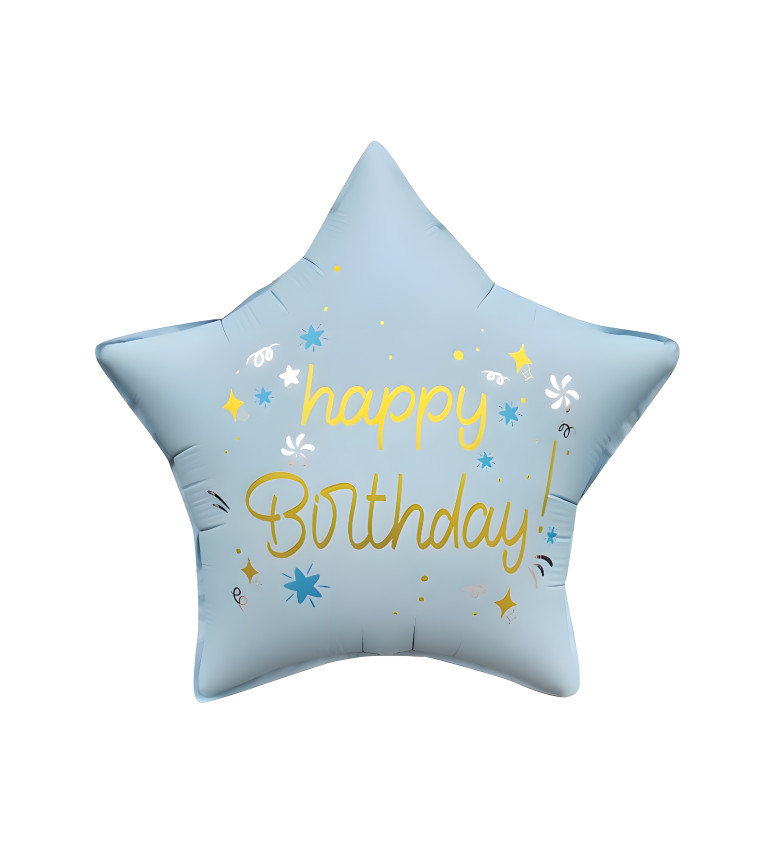 Fóliový balónik - Modrá Happy birthday hviezda