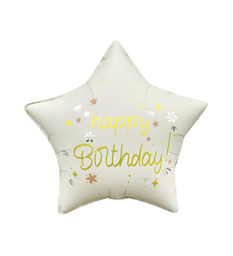 Fóliový balónik - Biela Happy birthday hviezda