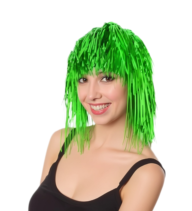 Metalicky zelená dámska parochňa