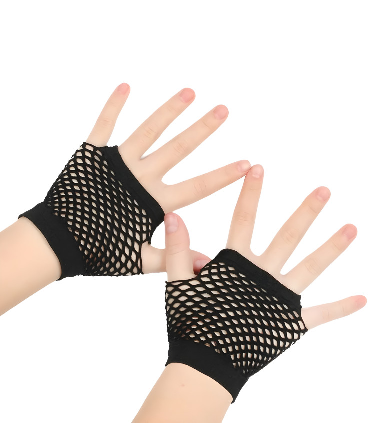 Krátke čierne sieťované rukavice