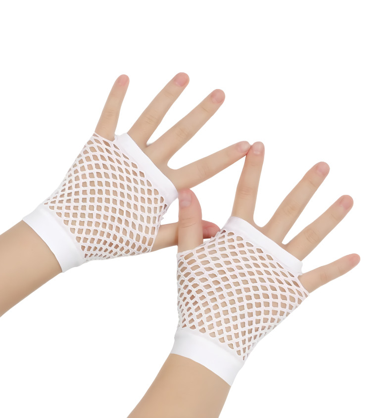 Krátke biele sieťované rukavice