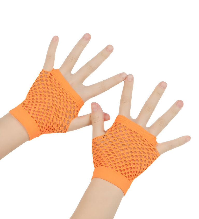 Krátke oranžové sieťované rukavice