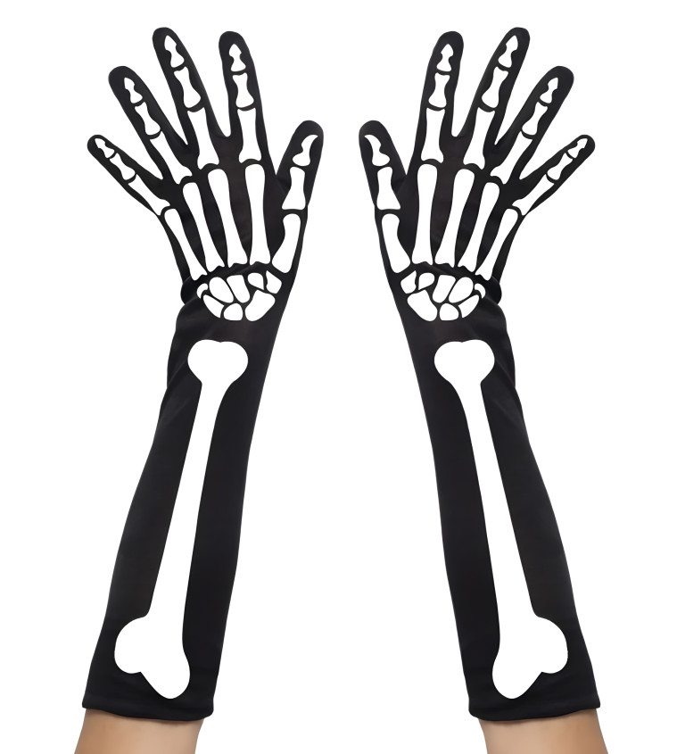 Čiernobiele dlhé rukavice s motívom kostlivca