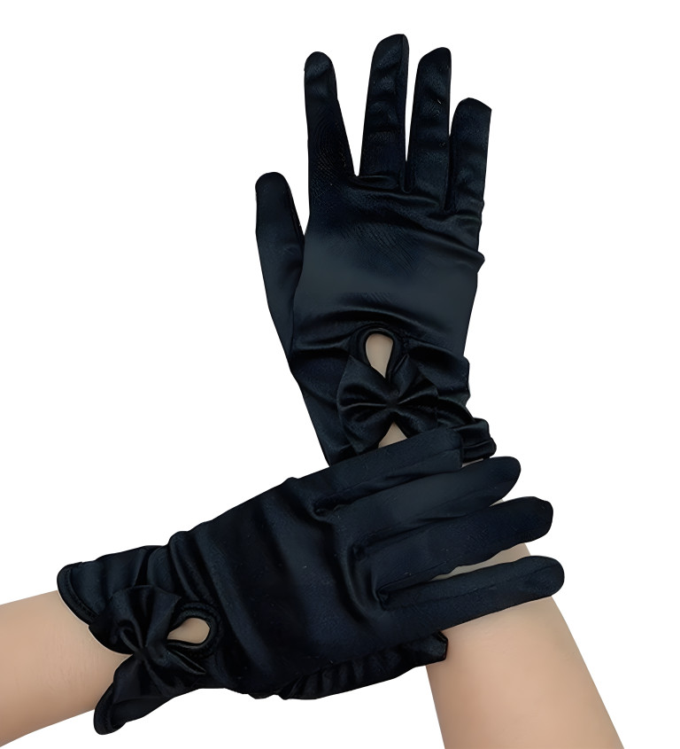 Krátke čierne rukavice s mašľou