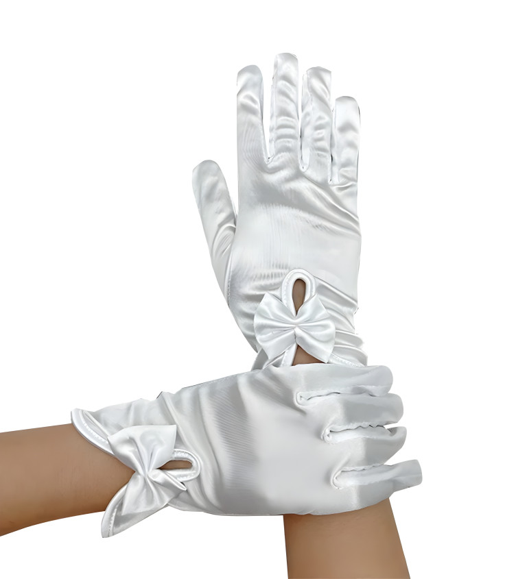 Krátke biele rukavice s mašľou