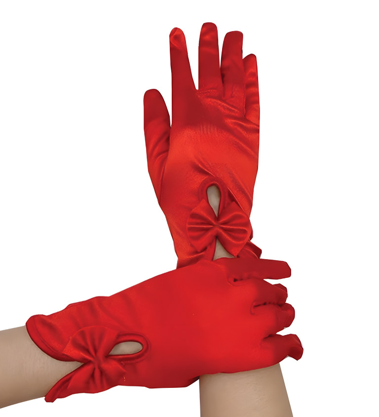 Krátke červené rukavice s mašľou