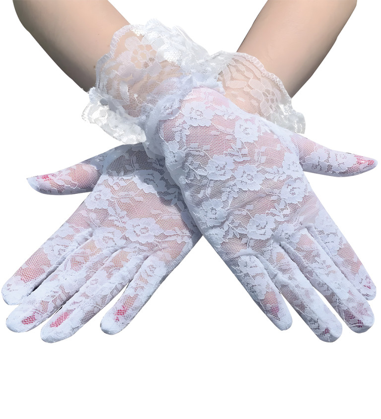 Krátke krajkové rukavice biele