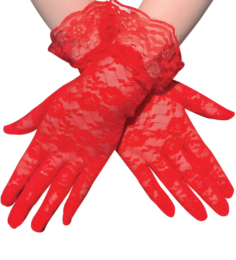 Krátke krajkové rukavice červené