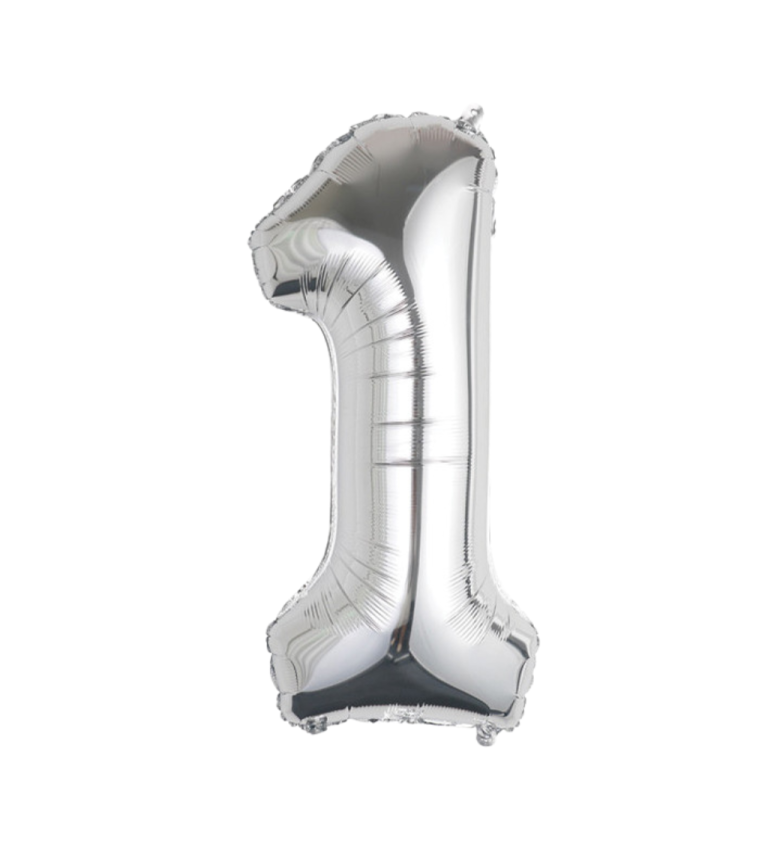 Fóliový balónik - číslo 1 strieborné, 89 cm